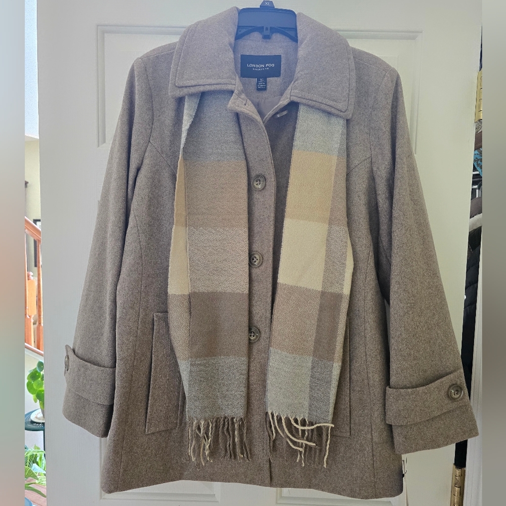 NWT London Fog Pea Coat, Taupe Heather color, women's XL
